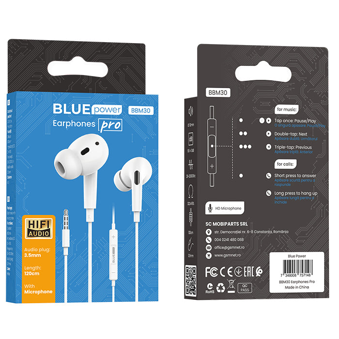 Handsfree 3.5mm BLUE Power BBM30 Pro, Λευκό