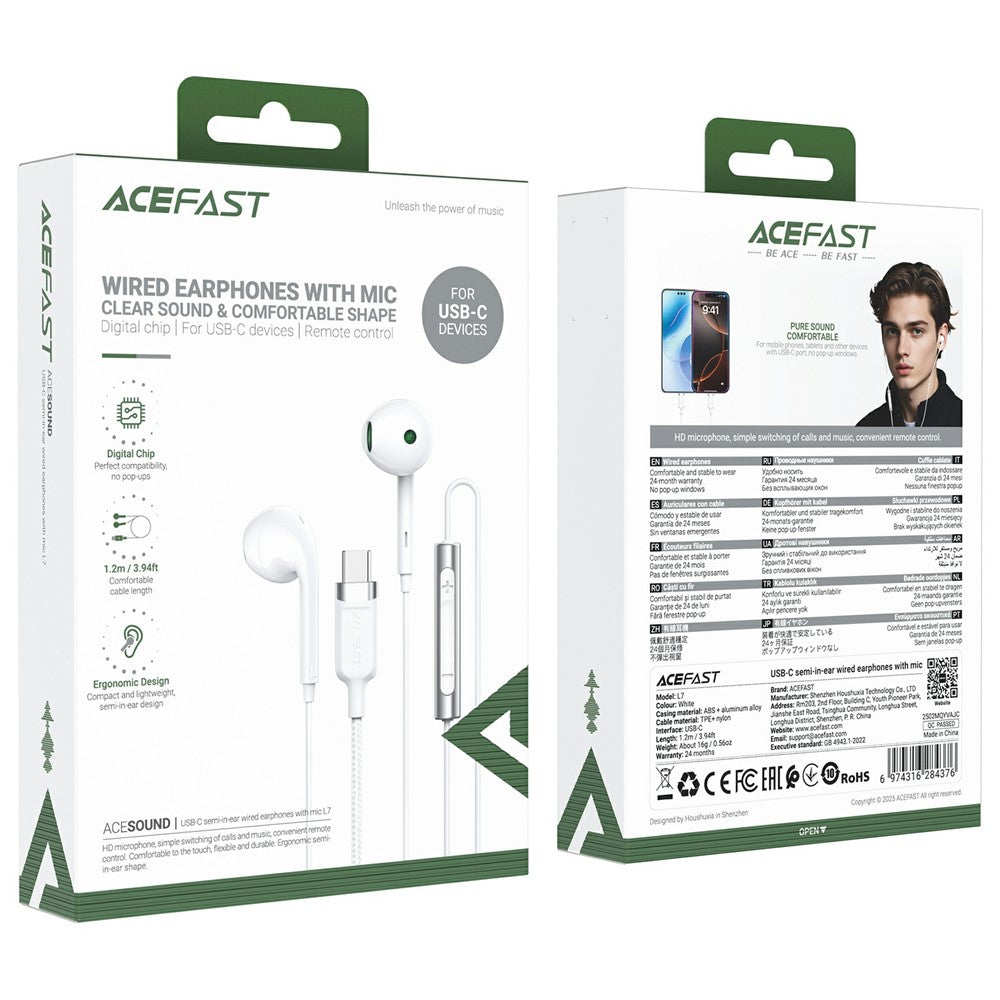 Handsfree USB-C Acefast L7, Λευκό