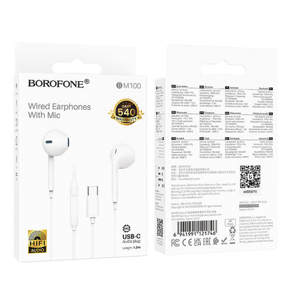 Ακουστικά handsfree USB-C Borofone BM100 Fuente, Λευκό
