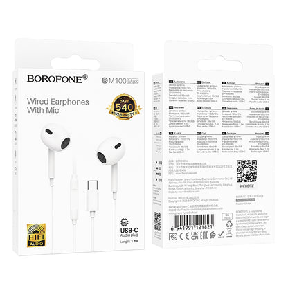 Ακουστικά handsfree USB-C Borofone BM100 Max Fuente, Λευκό