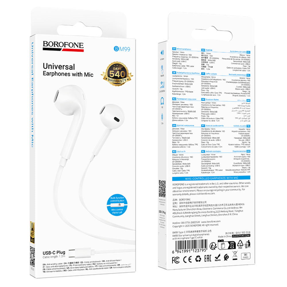 Handsfree USB-C Borofone BM99 Star, Λευκό