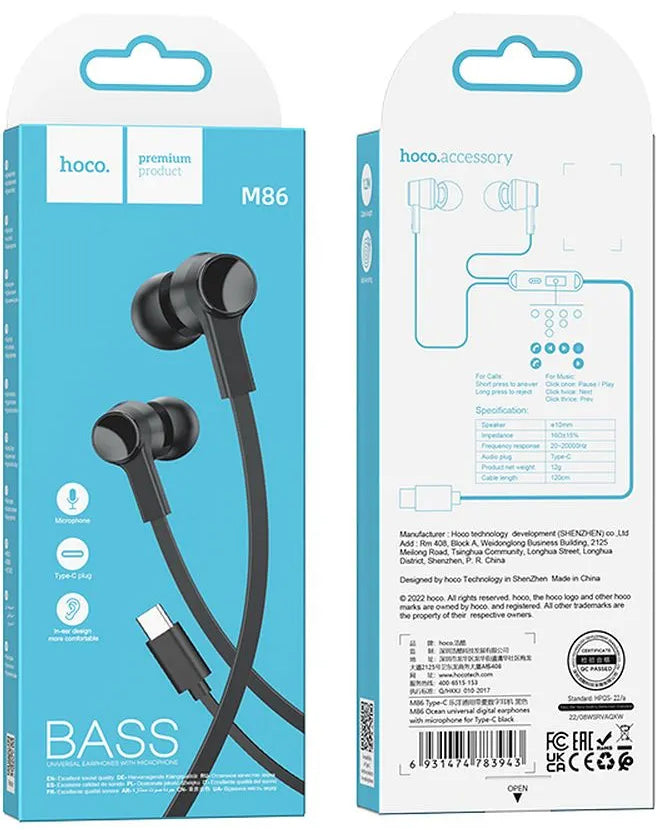 Handsfree USB-C HOCO M86, Μαύρο