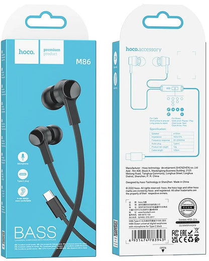 Handsfree USB-C HOCO M86, Μαύρο