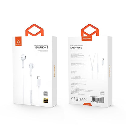 Handsfree USB-C McDodo HP-7500, 1.2m, Λευκό