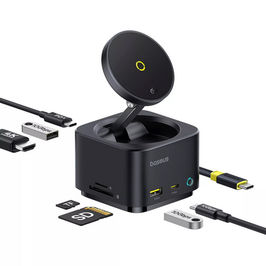 Πολυλειτουργικός Hub Baseus MagPro II 7σε1, 1 x USB-A - 2 x USB-C - 1 x HDMI - 1 x QI - 1 x SD - 1 x microSD, Μαύρο Επανασφραγισμένο B00072900121-00