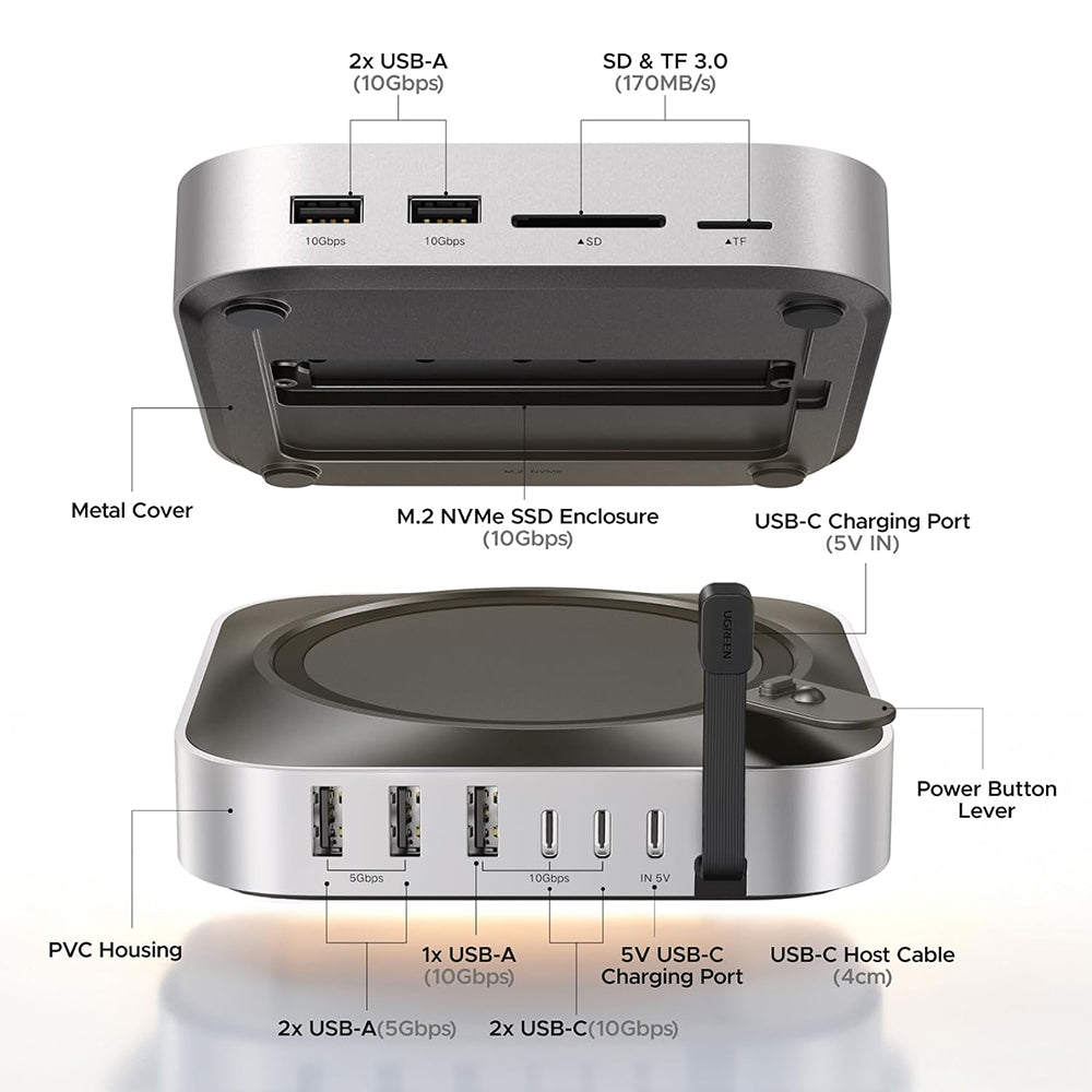 Πολυλειτουργικός Hub UGREEN CM841A (95094) για Apple Mac Mini M4 / Pro, 10σε1, Γκρι