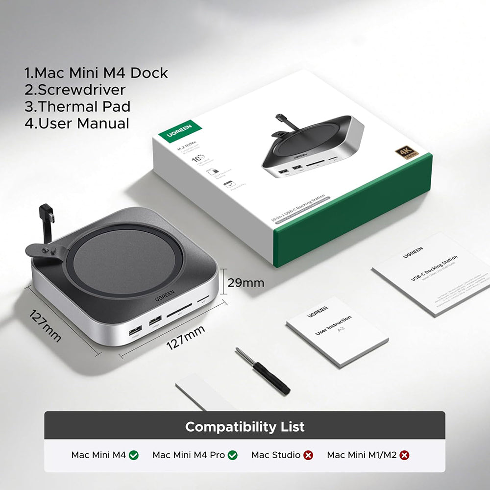 Πολυλειτουργικός Hub UGREEN CM841A (95094) για Apple Mac Mini M4 / Pro, 10σε1, Γκρι