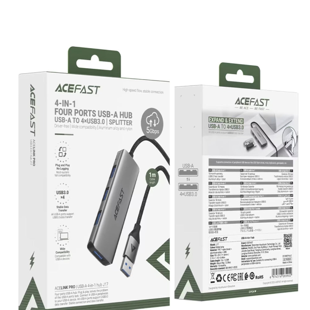 Hub USB Acefast J17, 4σε1, Γκρι