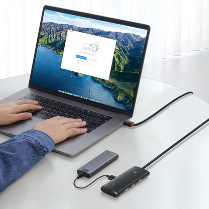 Baseus Lite USB Hub, 4 x USB-A 3.0 - 1 x USB-C, 2m, Μαύρο WKQXX030201