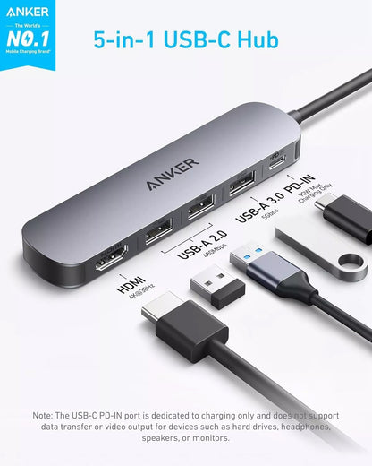 Hub USB-C Anker, 2 x USB-A - 1 x USB-A 3.0 - 1 x USB-C - 1 x HDMI, Γκρι A8357HA0
