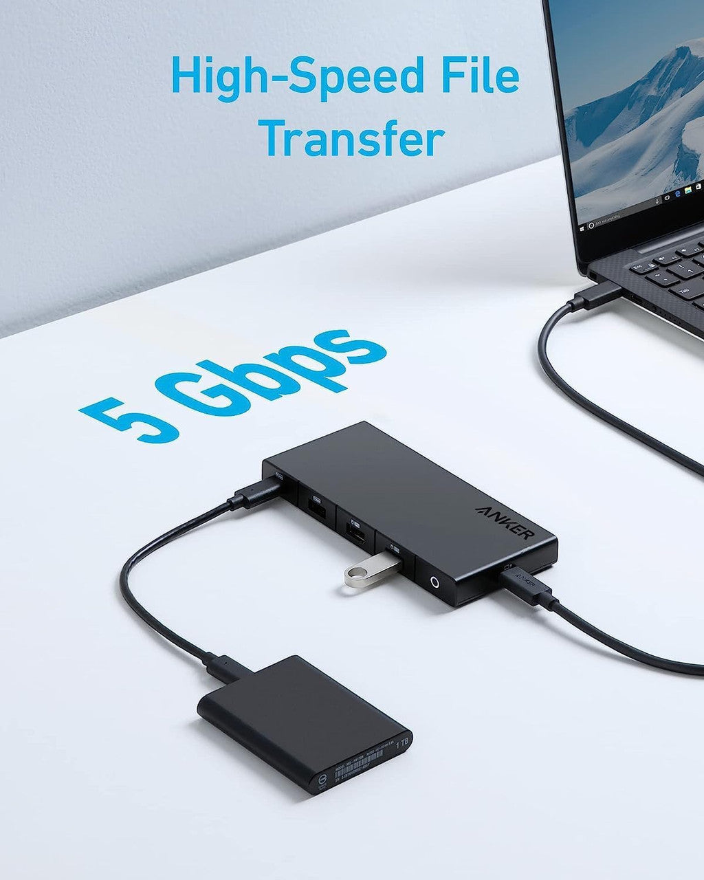 Hub USB-C Anker, 1 x USB-A 3.0 - 2 x USB-A - 3 x USB-C - 2 x HDMI - 1 x RJ45 - 1 x SD, Μαύρο A83A2G11