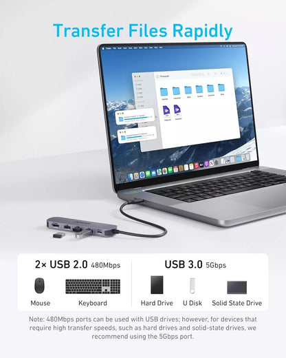 Hub USB-C Anker, 2 x USB-A - 1 x USB-A 3.0 - 1 x USB-C - 1 x HDMI, Γκρι A8357HA0