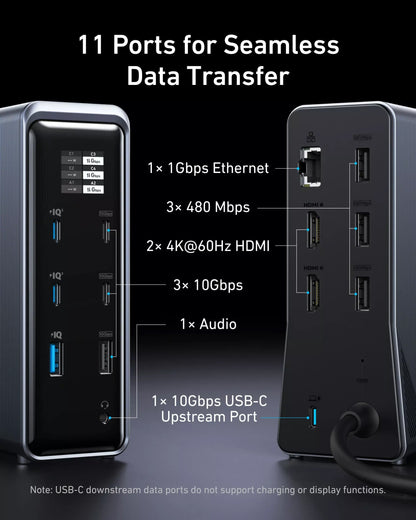 Hub Πολλαπλών Λειτουργιών Anker Prime 737, 2 x USB-A 3.0 - 3 x USB-A - 5 x USB-C - 2 x HDMI - 1 x Jack 3.5mm - 1 x RJ45, Μαύρο A83B63A1