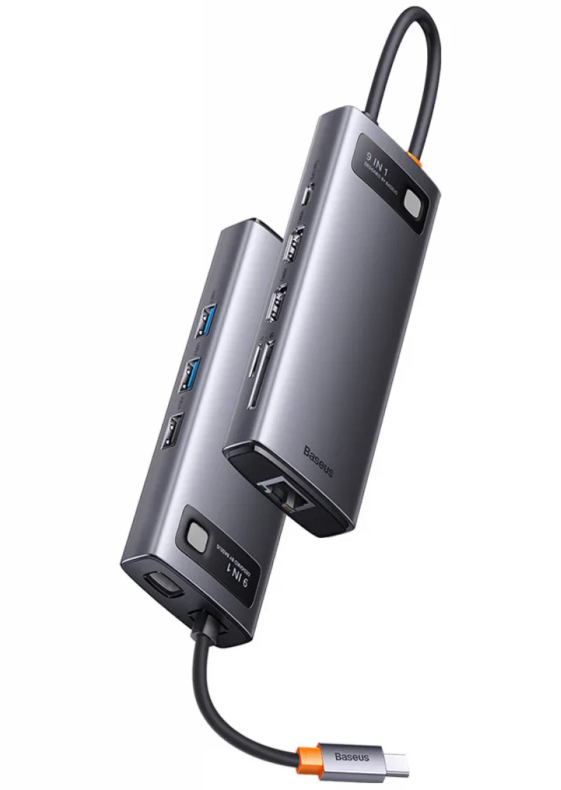 Baseus Joystar USB-C Hub, 2 x USB-A 3.2 - 1 x USB-A - 1 x USB-C - 2 x HDMI - 1 x RJ45 - 1 x SD - 1 x microSD, Gray WKWG060013