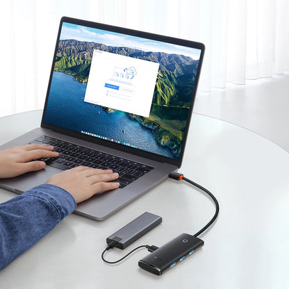 Baseus Lite USB-C Hub, 4 x USB-A 3.0 - 1 x USB-C, 0,25m, Μαύρο WKQXX030301 