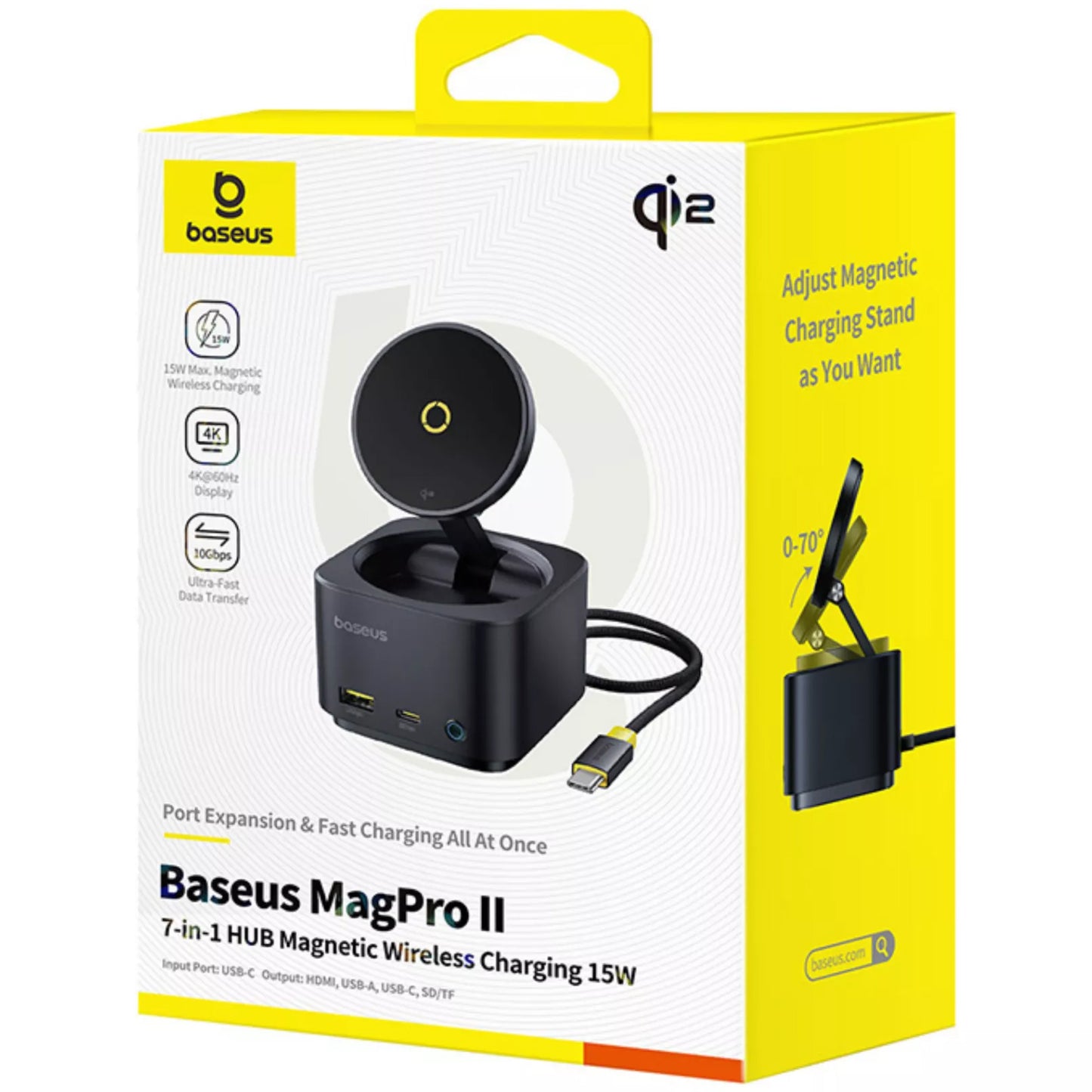 Hub USB-C Baseus MagPro II 7in1, 1 x USB-A - 2 x USB-C - 1 x HDMI - 1 x QI - 1 x SD - 1 x microSD, Μαύρο B00072900121-00