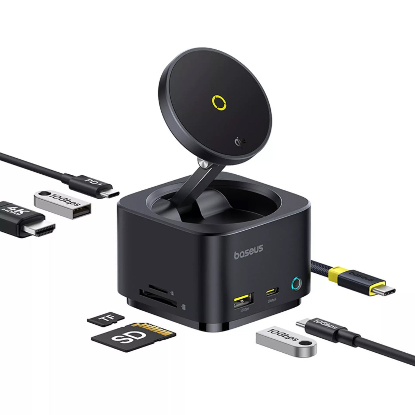 Hub USB-C Baseus MagPro II 7in1, 1 x USB-A - 2 x USB-C - 1 x HDMI - 1 x QI - 1 x SD - 1 x microSD, Μαύρο B00072900121-00