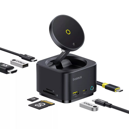 Hub USB-C Baseus MagPro II 7in1, 1 x USB-A - 2 x USB-C - 1 x HDMI - 1 x QI - 1 x SD - 1 x microSD, Μαύρο B00072900121-00