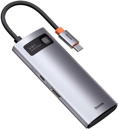 Διανομέας USB-C Baseus Metal Gleam, 3 x USB-A - 1 x USB-C - 1 x HDMI, γκρι WKWG020013 