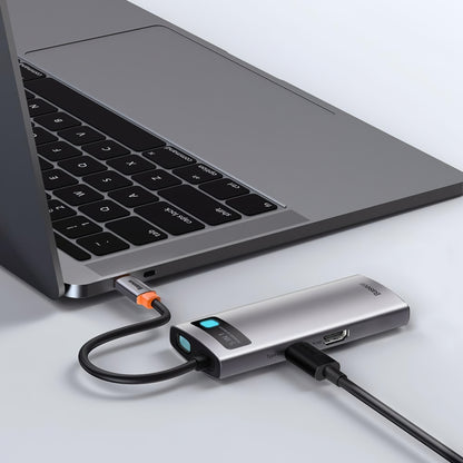 Διανομέας USB-C Baseus Metal Gleam, 3 x USB-A - 1 x USB-C - 1 x HDMI, γκρι WKWG020013 