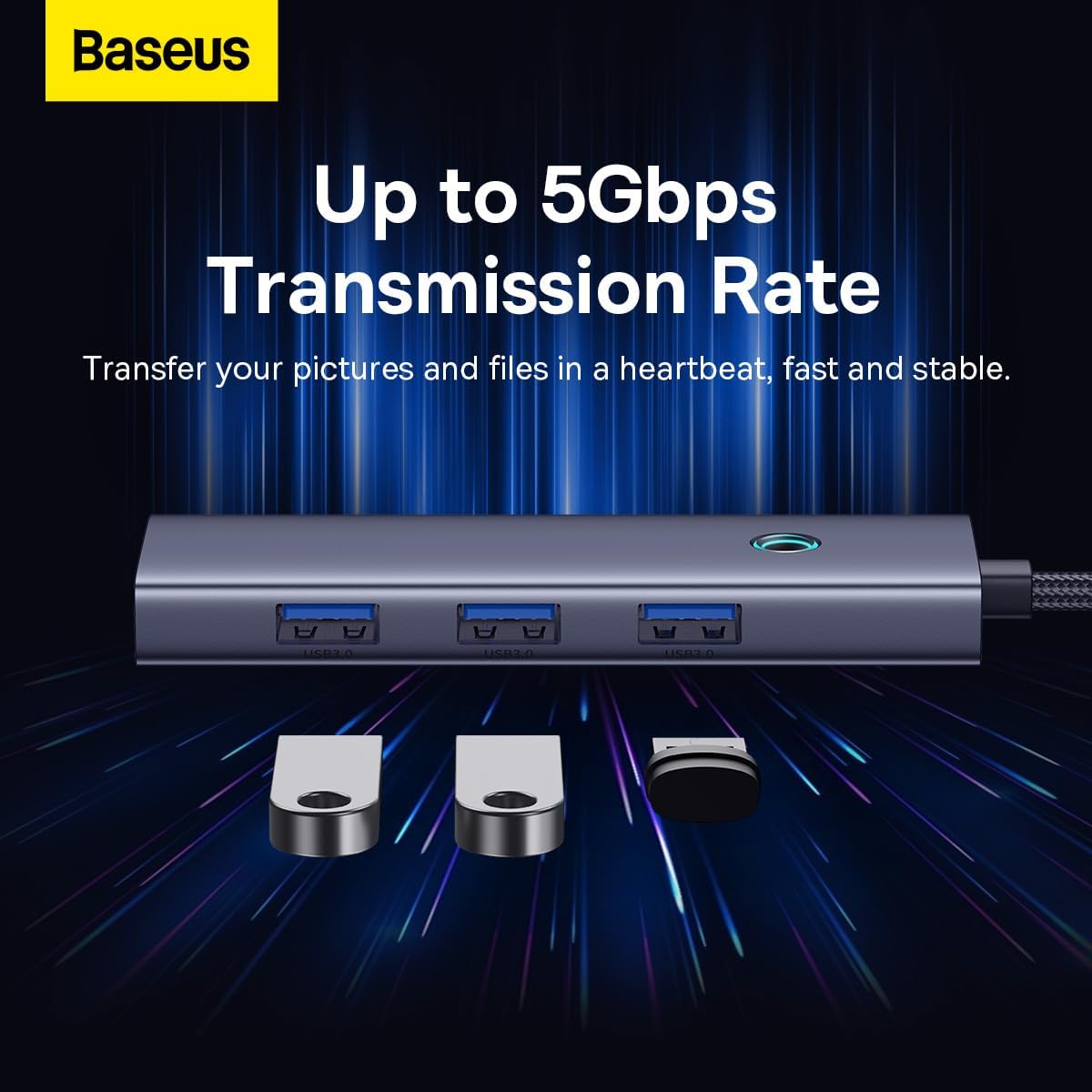 Baseus UltraJoy USB-C Hub, 3 x USB-A 3.0 - 1 x USB-C - 1 x HDMI - 1 x RJ45, γκρι B00052807813-00 