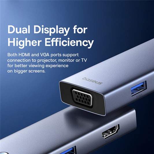 Hub USB-C Baseus UltraJoy, 4 x USB-A 3.0 - 1 x USB-C - 1 x HDMI - 1 x VGA, Γκρι B00052803811-01