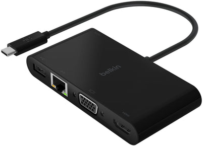 Hub USB-C Belkin Connect, 1 x USB-A 3.0 - 1 x USB-C - 1 x HDMI - 1 x VGA - 1 x RJ45, Μαύρο AVC004btBK