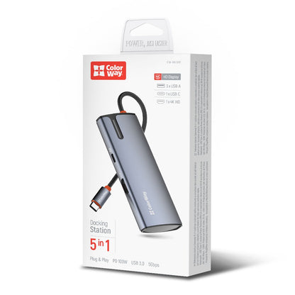 Hub USB-C ColorWay CW-HUB01, 5in1, Ασημί