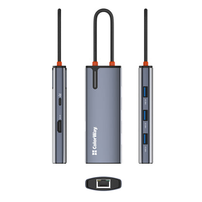 ColorWay CW-HUB02 USB-C Hub, 6in1, Silver