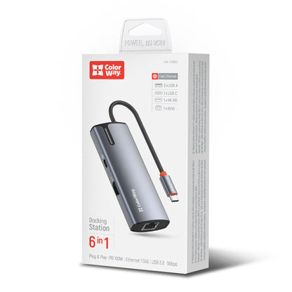 ColorWay CW-HUB02 USB-C Hub, 6in1, Silver