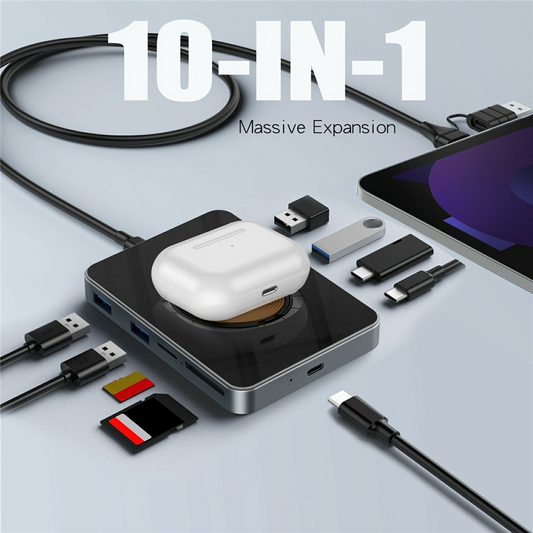 Hub USB-C με Ασύρματη Φόρτιση QI OEM YC7209, 10σε1, Γκρι