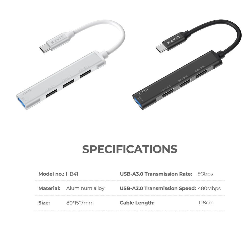 Hub USB-C HAVIT HB41, 4σε1, Ασημί