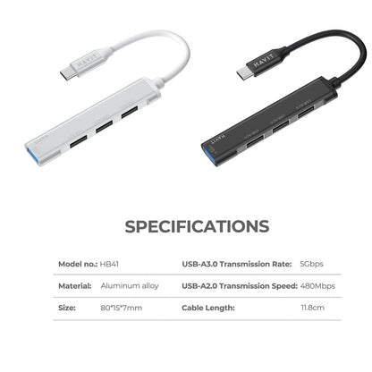 Hub USB-C HAVIT HB41, 4σε1, Ασημί