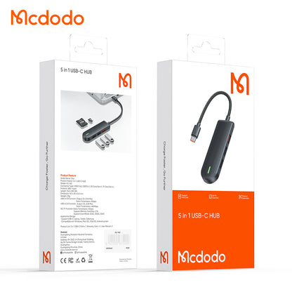 Hub USB-C McDodo HU-1430 Star, 5 σε 1, Μαύρο