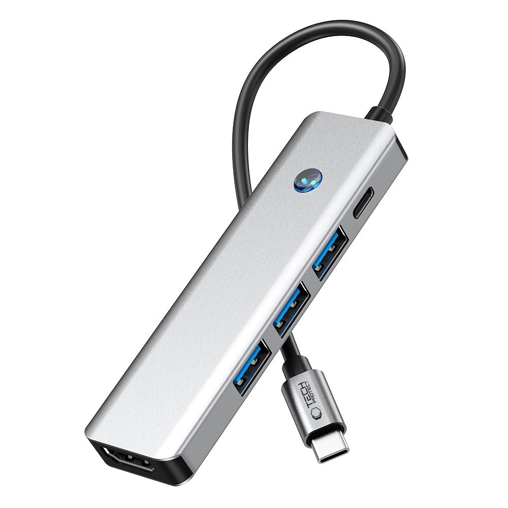 Hub USB-C Tech-Protect HB01, 1 x USB-A 3.0 - 2 x USB-A - 1 x USB-C - 1 x HDMI, Γκρι
