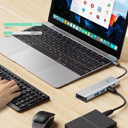 Hub USB-C Tech-Protect HB01, 1 x USB-A 3.0 - 2 x USB-A - 1 x USB-C - 1 x HDMI, Γκρι