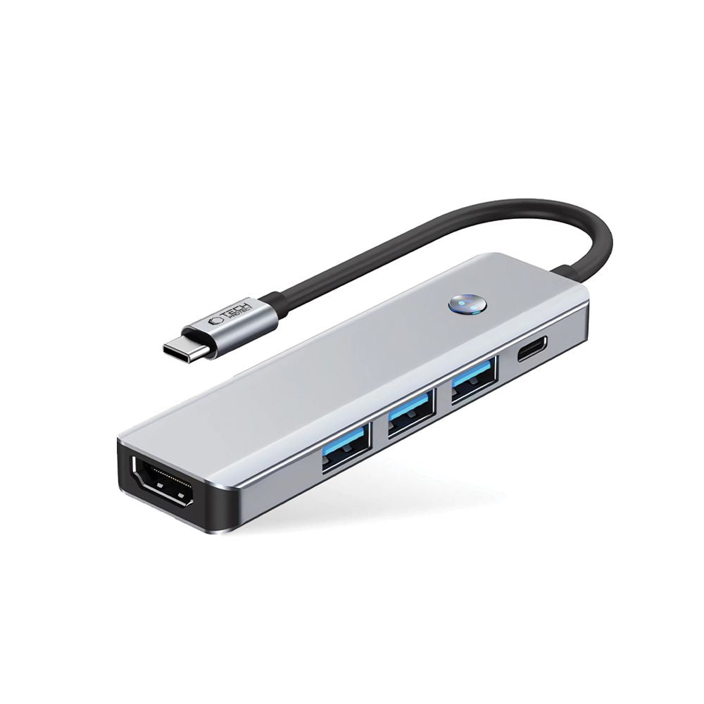 Hub USB-C Tech-Protect HB01, 1 x USB-A 3.0 - 2 x USB-A - 1 x USB-C - 1 x HDMI, Γκρι