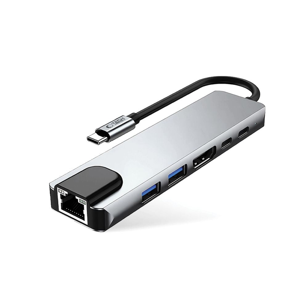 Hub USB-C Tech-Protect HB02, 1 x USB-A 3.0 - 1 x USB-A - 2 x USB-C - 1 x HDMI - 1 x RJ45, Γκρι