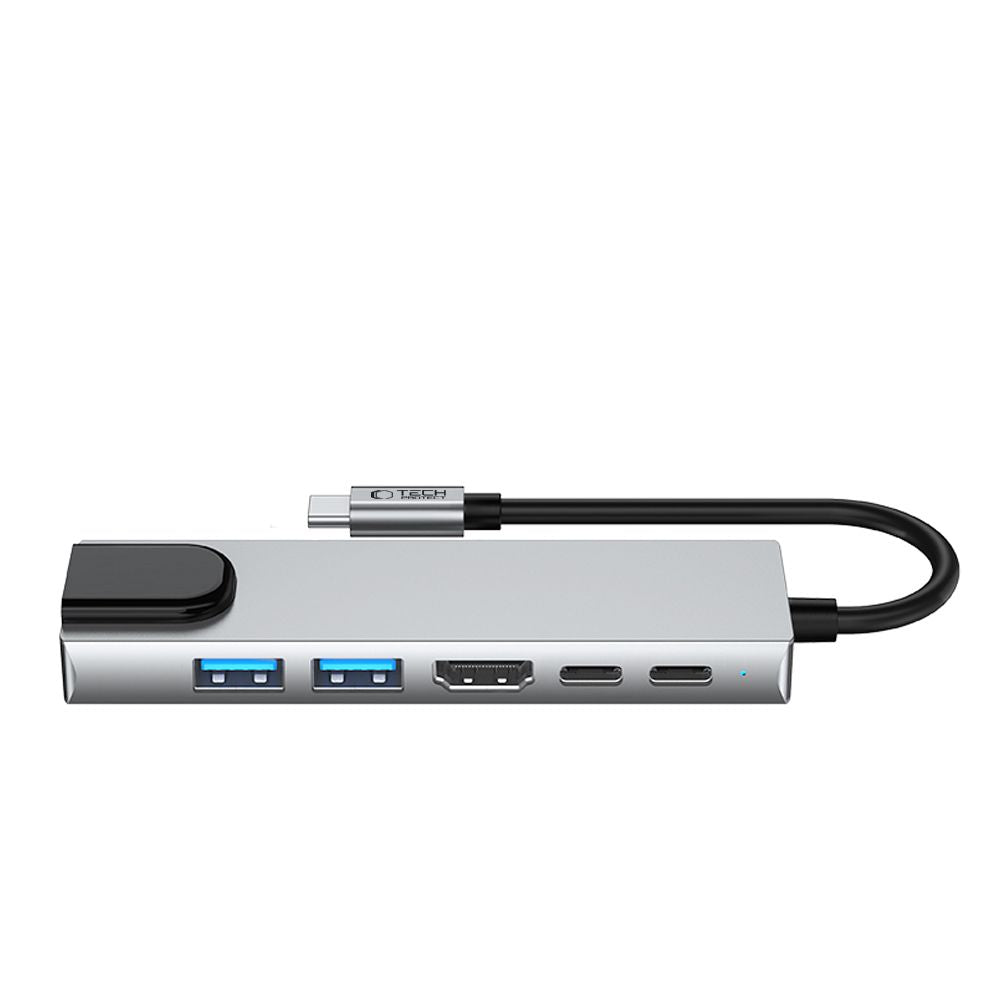 Hub USB-C Tech-Protect HB02, 1 x USB-A 3.0 - 1 x USB-A - 2 x USB-C - 1 x HDMI - 1 x RJ45, Γκρι