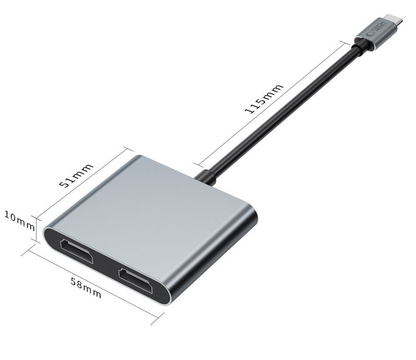 Tech-Protect HB08 USB-C Hub, 1 x USB-A - 1 x USB-C - 2 x HDMI, Gray