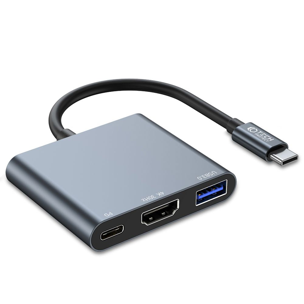 Hub USB-C Tech-Protect V1, USB-A 3.0 - 1 x USB-C - 1 x HDMI, Γκρι