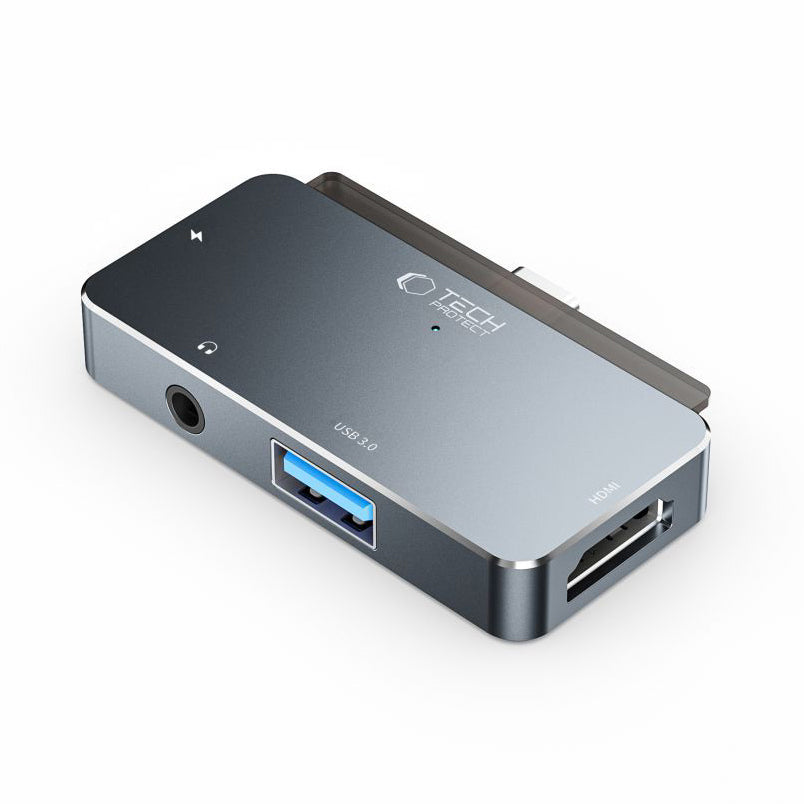 Hub USB-C Tech-Protect V6, 1 x USB-A - 1 x USB-C - 1 x HDMI - 1 x υποδοχή 3,5 mm, Γκρι 