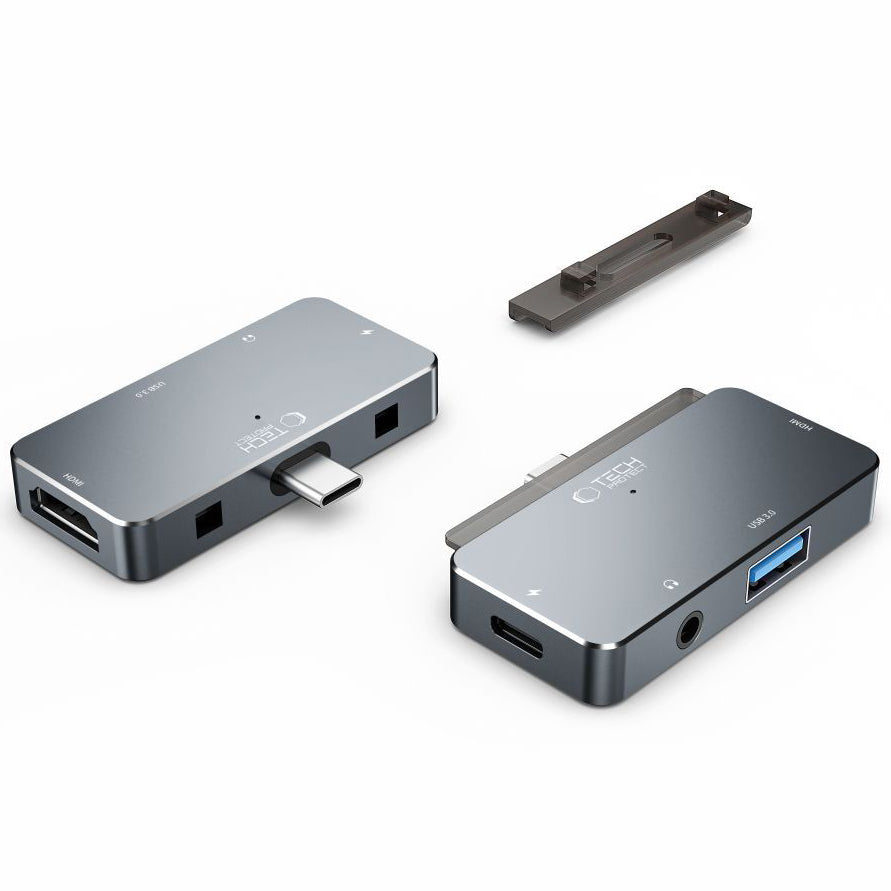 Hub USB-C Tech-Protect V6, 1 x USB-A - 1 x USB-C - 1 x HDMI - 1 x υποδοχή 3,5 mm, Γκρι 