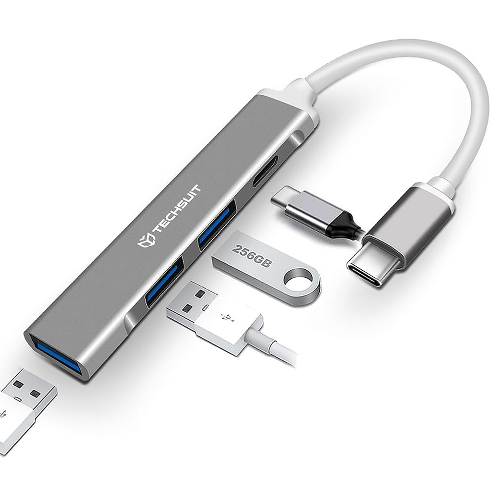 Hub USB-C Techsuit H18 PolarisBridge, 4in1, Γκρι Άσπρο