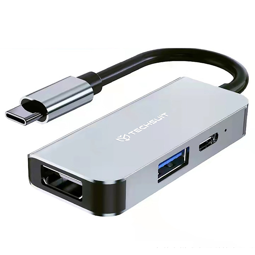 Hub USB-C Techsuit H4 TurboChargeX, 3σε1, Γκρι