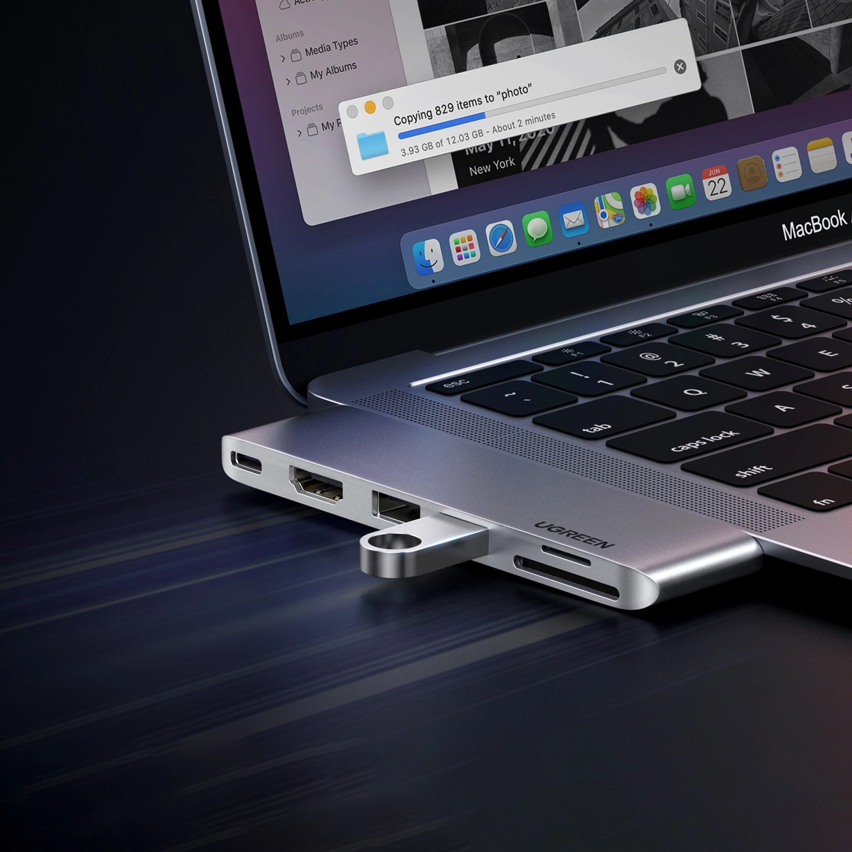 Hub USB-C UGREEN CM380 (80856) για Apple MacBook Pro / Air Series, 2 x USB-A 3.0 - 1 x USB-C - 1 x HDMI - 1 x SD - 1 x microSD