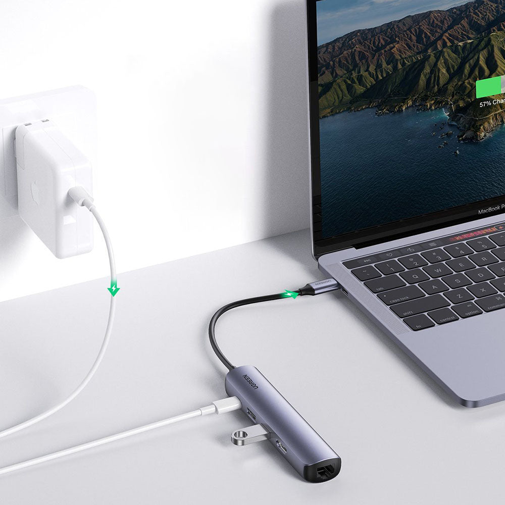 Hub USB-C UGREEN CM418 (10919), 2 x USB-A 3.0 - 1 x USB-C - 1 x HDMI - 1 x RJ45, Γκρι