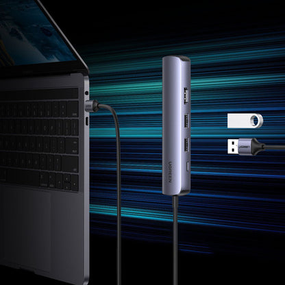 Hub USB-C UGREEN CM418 (10919), 2 x USB-A 3.0 - 1 x USB-C - 1 x HDMI - 1 x RJ45, Γκρι