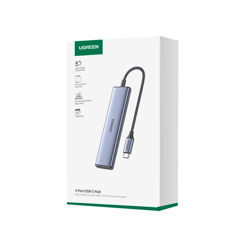 Hub USB-C UGREEN CM473, 2 x USB-A 3.0 - 2 x USB-C, 0,20 εκ, Γκρι
