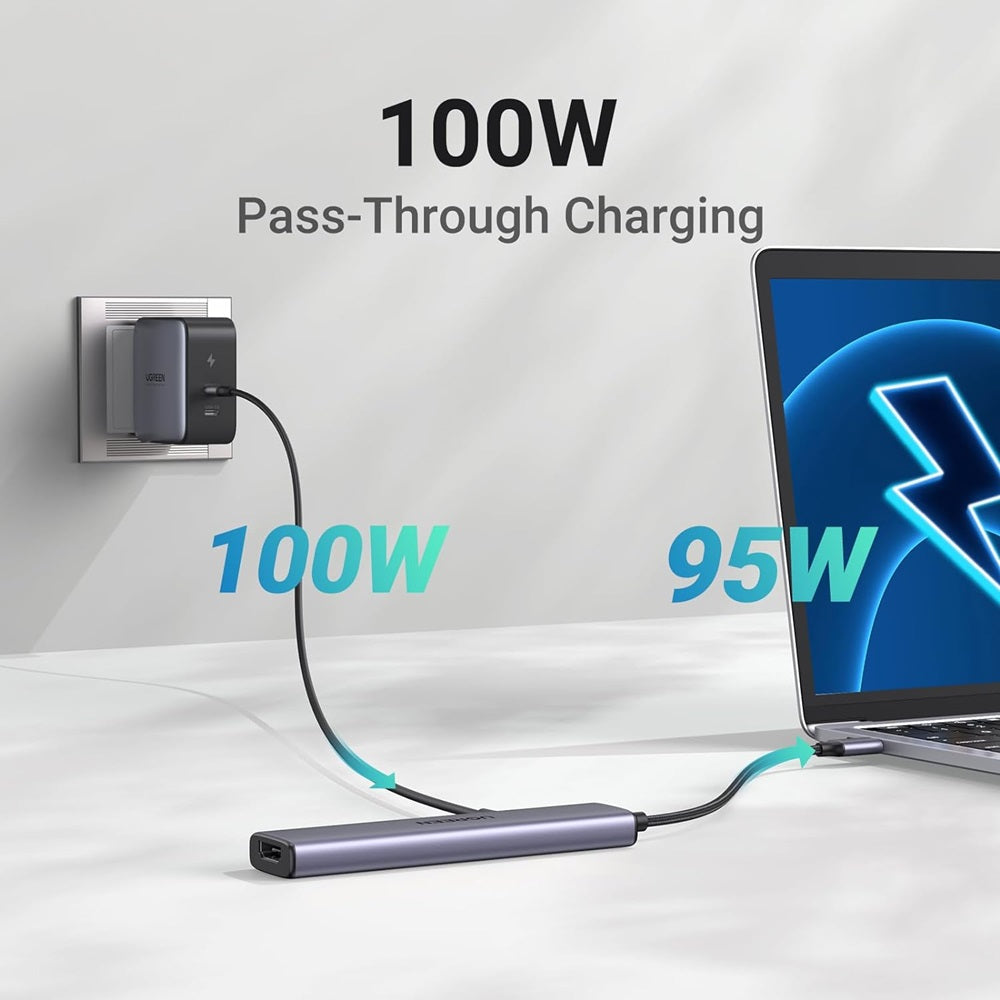 Hub USB-C UGREEN CM478, 1 x USB-A 3.0 - 2 x USB-A - 1 x USB-C - 1 x HDMI, Γκρι